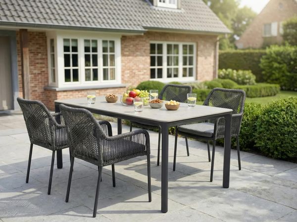 STILO Gartenstuhl, mit Armlehnen, Aluminiumgestell und Rope in Charcoal, inkl. Sitzkissen in Grau