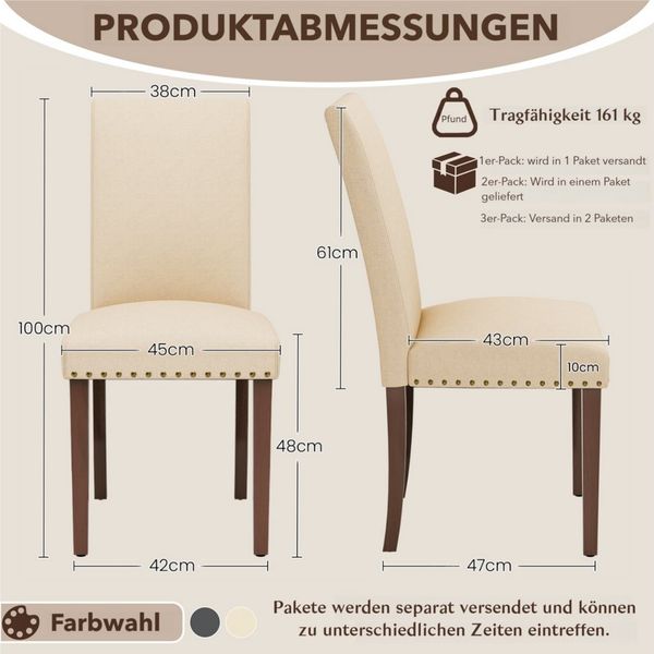 TLGREEN Küchenstuhl 2er Set,Esszimmerstühle mit Massivholzbeinen, Polsterstühle mit Nieten Vielseitiger für Küche, Esszimmer