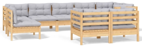 vidaXL 9-tlg. Garten-Lounge-Set mit Grauen Kissen Kiefer Massivholz 3096525