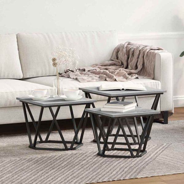 vidaXL Couchtisch 3 pcs Graues Sonoma Ingenieure Holz und Stahl 868282