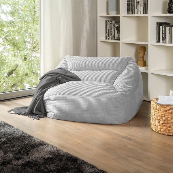 Home Deluxe 'Cozy' Sitzsack, Samt Cord hellgrau, 80 x 87 x 108 cm