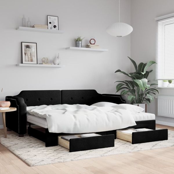 vidaXL Tagesbett Ausziehbar mit Schubladen Schwarz 90x190 cm Stoff 3197700
