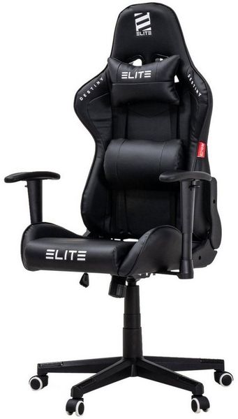 ELITE Gaming Gaming-Stuhl Ergonomischer Bürostuhl Destiny inkl. Rücken- & Nackenkissen (Drehstuhl mit 2D-Armstützen, verriegelbare Wippmechanik, mechanische Härtegradeinstellung, verstellbare Sitzhöhe, 90° klappbare Rückenlehne, Sicherheits-Doppelrolle...