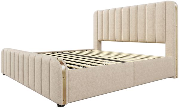 Polsterbett 90×200 cm aus Leinen-Stoff mit zwei Schubladen, grau Bild 8
