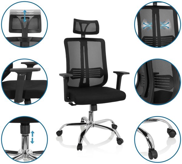 hjh OFFICE Home Office Bürostuhl ZH 200 Stoff/Netzstoff Schwarz Bild 4