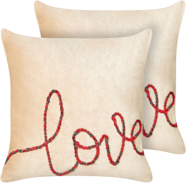 Kissen 2er Set Mit Aufschrift ROTALA Baumwolle 45 x 45 cm Beige