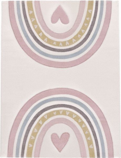 KADIMA DESIGN Kinderteppich Regenbogen mit Herz Kinderzimmer schmutzabweisend Teppich Kinder, Läufer, Höhe: 16 mm, Florhöhe: 12 mm, Polypropylen, Läufer, 80x150, Pink