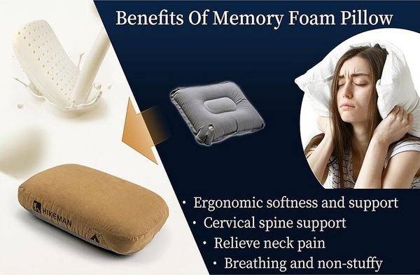 SIKAINI Kopfkissen Camping-Kissen mit Memory-Schaum, Füllung: 100 % Polyester, Kompakt & tragbar Pflegeleicht, Ergonomischer Memory-Schaum Weicher, atmungsaktiver Bezug