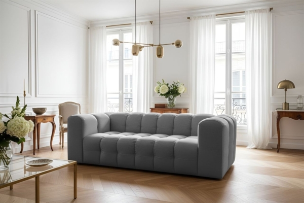Sofa Designersofa SOLVIE 3-Sitzer in Stoff Tiffani Grau