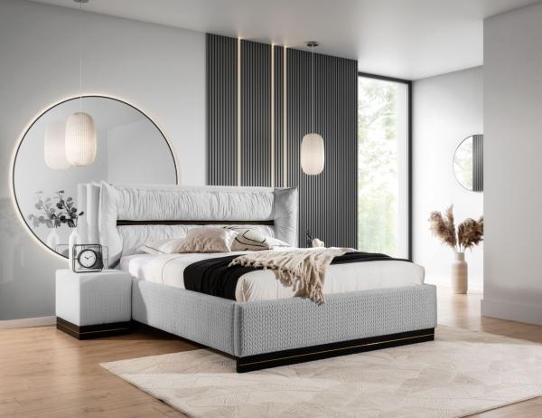 Polsterbett Doppelbett Set. 4 HAMILTON 140x200cm Stoff Magic Velvet Hellgrau