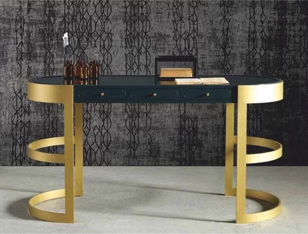 Casa Padrino Luxus Schreibtisch mit 3 Schubladen Schwarz / Gold 150 cm - Büro Möbel