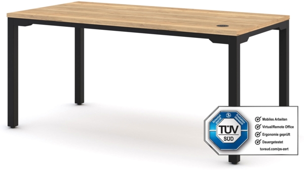 ASSMANN Höhenverstellbarer Schreibtisch Piacetta 140x80cm Eiche Natura Schwarz Metall Holz