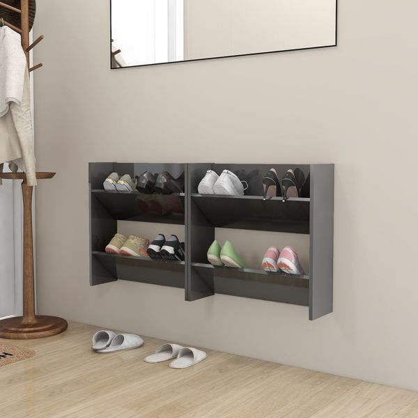 vidaXL Wand-Schuhschränke 2 Stk. Hochglanz-Grau 60x18x60cm 806739