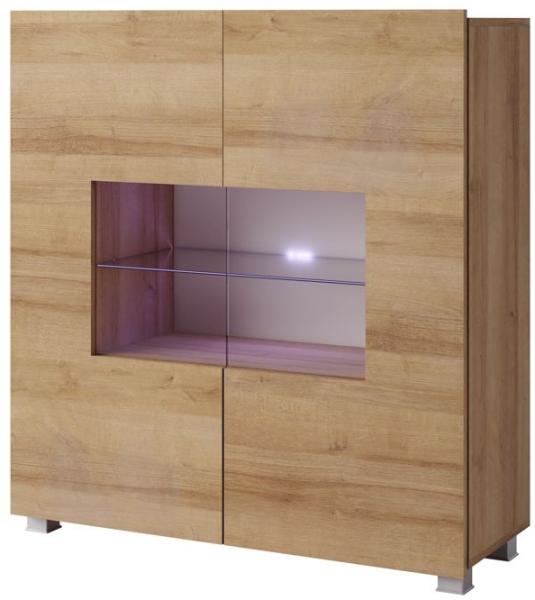 Highboard Schrank Vitrine LABRI 100x105x35cm Eiche matt inkl. LED