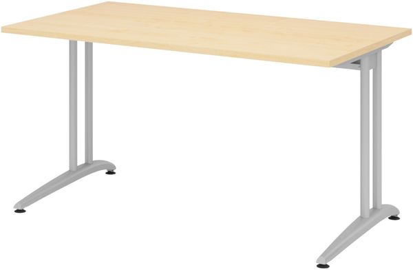 bümö Schreibtisch klein Serie 140x80 cm, Tischplatte aus Holz in Ahorn, Gestell aus Metall in Silber - PC Tisch, kleiner Computertisch für's Büro, Office Bürotisch, BS-14-3