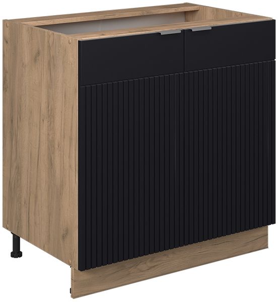 Küchenunterschrank Fame-Line Schwarz gestreift 80 cm mit Regal, ohne Arbeitsplatte Vicco