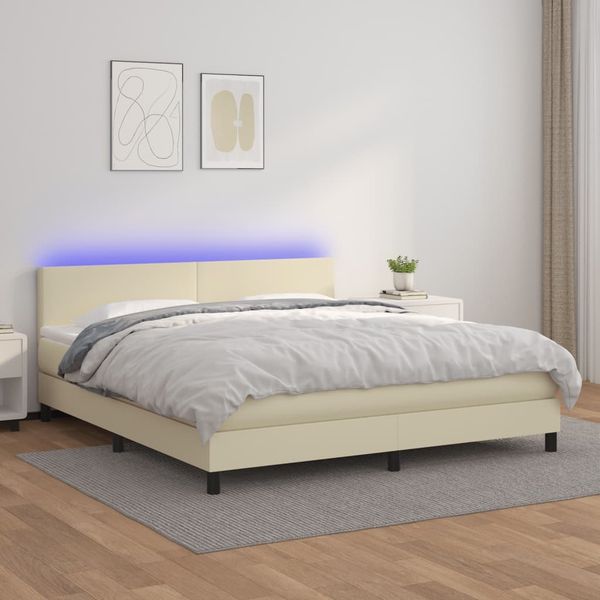 vidaXL Boxspringbett mit Matratze & LED Creme 160x200 cm Kunstleder 3134113