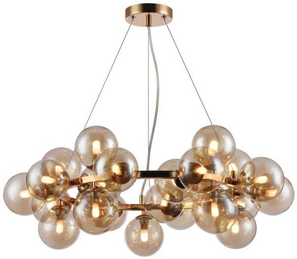 Licht-Trend Pendelleuchte Glamouröse Hängeleuchte Glob Ø 70cm farben 25 x Rauchglas Gold, Rauch