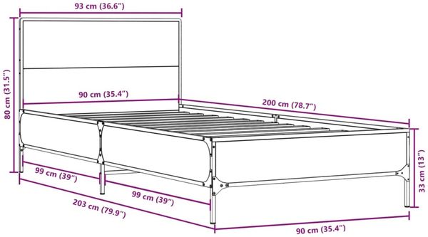 vidaXL Bettgestell Schwarz 90x200 cm Holzwerkstoff und Metall 845517 Bild 9
