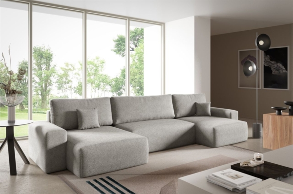 Wohnlandschaft mit Schlaffunktion ARONA in Stoff Centaur Graubeige