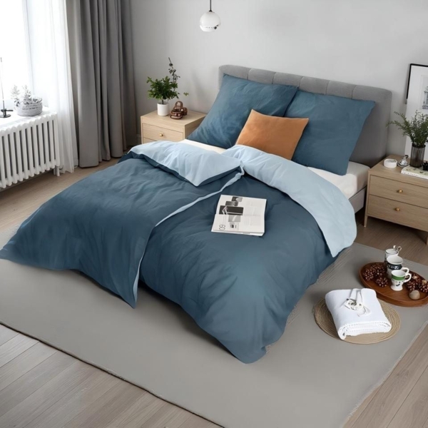 i@home Bettwäsche Wendebettwäsche aus 100% Baumwolle, 135x200 oder 155x220 cm, Baumwolle, 2 teilig, zu jeder Jahreszeit, pflegeleicht und formstabil, Blau