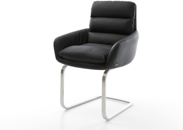 Freischwinger Abelia-Flex mit Armlehnen Echt-Leder Schwarz Freischwinger flach Edelstahl