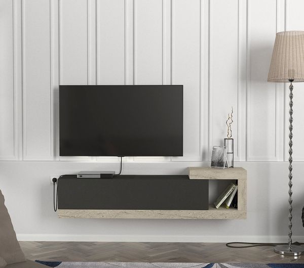 moebel17 Lowboard moebel17 TV Lowboard hängend 150 cm Travertin-Holz-Optik (Einzelmöbel, 1 St, Besteht aus 1 TV Lowboard), Pflegeleichte Oberfläche, Granitoptik