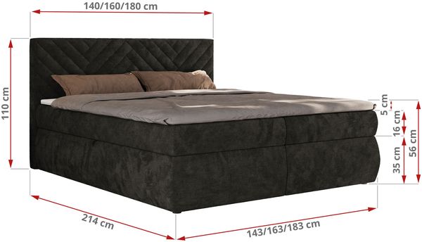 Boxspringbett AVERTA 140 x 200 cm mit Bettkasten und Topper, Doppelbett mit Bonnell-Federkernmatratze, gepolstertem Kopfteil, Stauraum, modernes Schlafzimmer Bett - Dunkelgrau Schenille glatt - H4 Bild 6