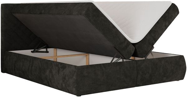 Boxspringbett AVERTA 140 x 200 cm mit Bettkasten und Topper, Doppelbett mit Bonnell-Federkernmatratze, gepolstertem Kopfteil, Stauraum, modernes Schlafzimmer Bett - Dunkelgrau Schenille glatt - H4 Bild 5