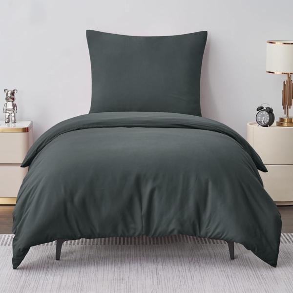 Bettwäsche Set 135x200 Grau Mikrofaser Reißverschluss 2tlg weich