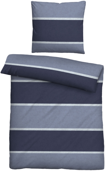 biberna Melange-Flanell Bettwäsche 0840506 BLOCKSTREIFEN, marine, 1x 155x200 cm + 1x 80x80 cm