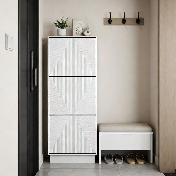 UEV Schuhschrank mit 3 Klappen Schuhkommode hoch schmal