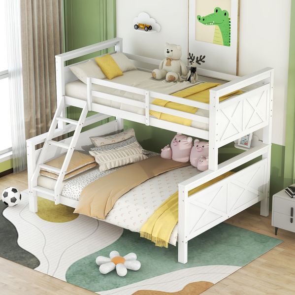 Etagenbett 90x200/140x200 cm mit Leiter – teilbar in 2 Betten, Kiefernholz und MDF, Weiß