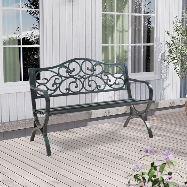 Gartenbank Utav Stahl 127x53x79 cm Dunkelgrau mit grüner Patina [casa. pro]