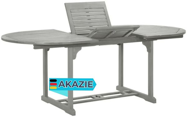 Garten-Esstisch VEGO Grau (200x100)x75 cm Massivholz Akazie Oval | Gartentisch Holz klappbar Outdoortisch Terrassentisch verstellbar