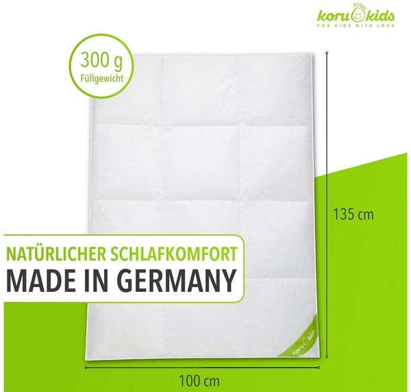 Koru Kids Kinderbettdecke Daunen Bettdecke Kinder 100x135cm, Füllung: Landdaune (90% Daunen/10% Federn), Waschbar bis 60° C, temperaturausgleichend, allergikergeeignet