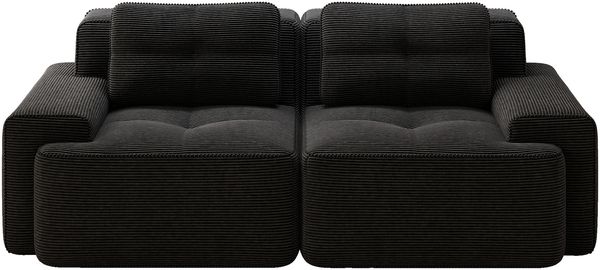 Flieks 2-Sitzer Sofa, Modular Schlafsofa, Tiefsofa Loveseat mit 2 Kissen, Cord, Schwarz Bild 10