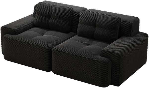 Flieks 2-Sitzer Sofa, Modular Schlafsofa, Tiefsofa Loveseat mit 2 Kissen, Cord, Schwarz Bild 9