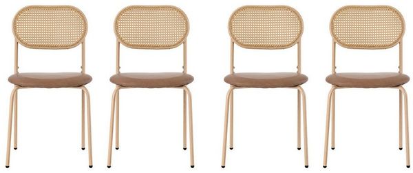 BlingBin Esszimmerstuhl Moderner, Einfacher Freizeitstuhl mit 4 Stützbeinen Aus Metall (4er Set, 4 St), Rattan-Freizeitstuhl, Tragendes Gewicht: 150KG, Braun
