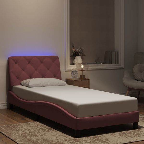 vidaXL Bettgestell mit LED ohne Matratze Rosa 90x190 cm Samt 3213830