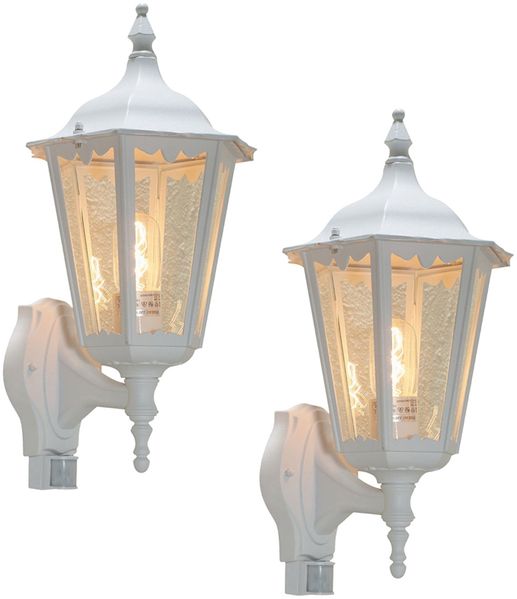 2er-Set Wandleuchten FIRENZE mit Bewegungsmelder E27, Aluminium weiß, Höhe 48 cm