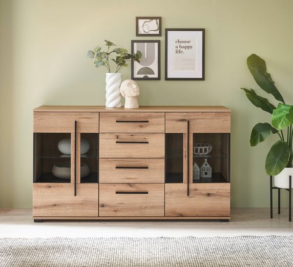 INOSIGN Sideboard Cantara, moderner Schrank, Kommode in Eiche Evoke oder weiß, schwarze Stangengriffe, ausreichend Stauraum, vielseitig einsetzbar