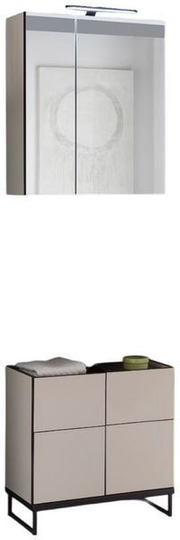 moebel-dich-auf Badmöbel-Set VENEZIA, (inklusive LED-Beleuchtung, kaschmir Spiegelschrank WBU optional mit Hoch-/Highboard), Metall Füße