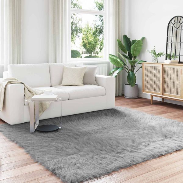 vidaXL Teppich aus Kunstschaffell TAFALLA Grau 200 x 200 cm Polyester 42021533