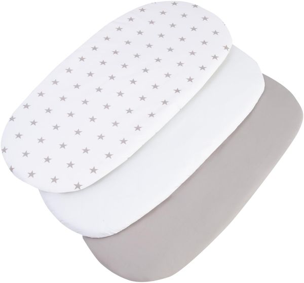 Medi Partners Baby Spannbettlaken Kinderwagen Laken 86x40 3-Pack Bettlaken Stubenwagen - 100% Baumwolle Fitted Sheet für Beistellbett Babybett Bezug (Graue Sterne-Weiß-Graue)