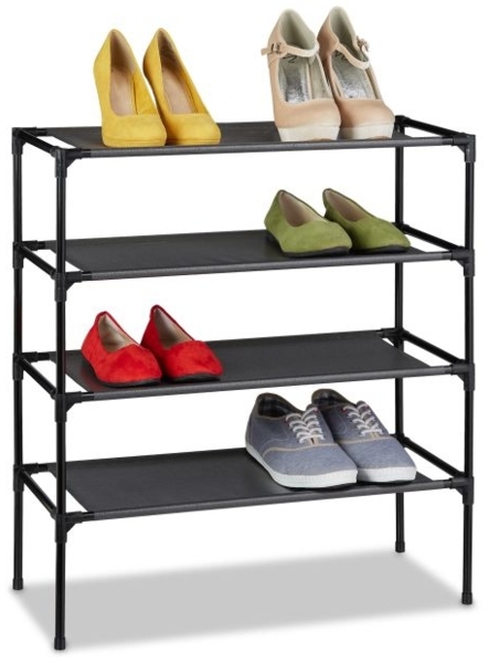 Relaxdays Schuhregal Stecksystem mit 4 Ebenen, Eisen / Vliesstoff schwarz, 62 x 28 x 68 cm