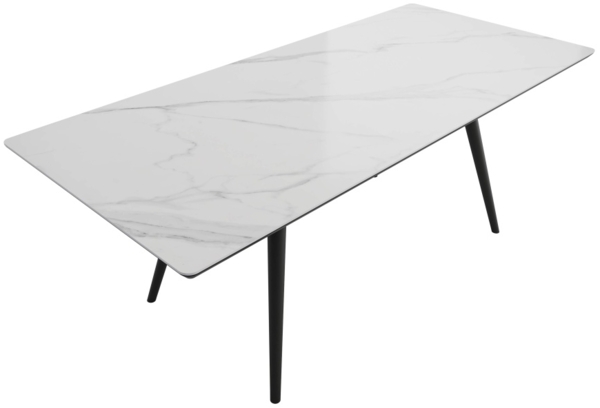Esstisch 200x90cm weiße Keramikplatte schwarze konische Tischbeine : Weiss