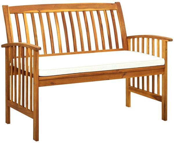 vidaXL Gartenbank mit Kissen, Massivholz Akazie braun / creme, 119 x 64 x 90 cm