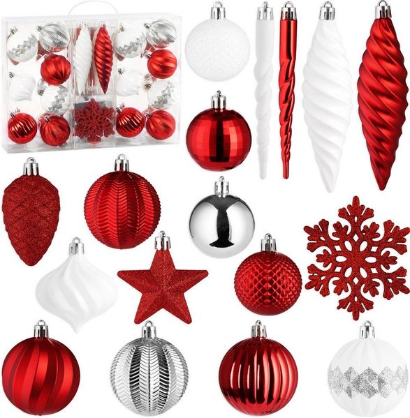 BRUBAKER Weihnachtsbaumkugel 50 -tlg. Premium Christbaumschmuck - Weihnachtskugel Set (50 St), Glitzer Kugeln, Schneeflocken, Eiszapfen und Tannenzapfen Baumschmuck