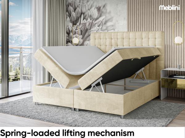 MEBLINI Boxspringbett ASTON 180x200 cm mit Bettkasten - H3/Beige Samt Polsterbett - Doppelbett mit Topper & Taschenfederkern-Matratze Bild 3